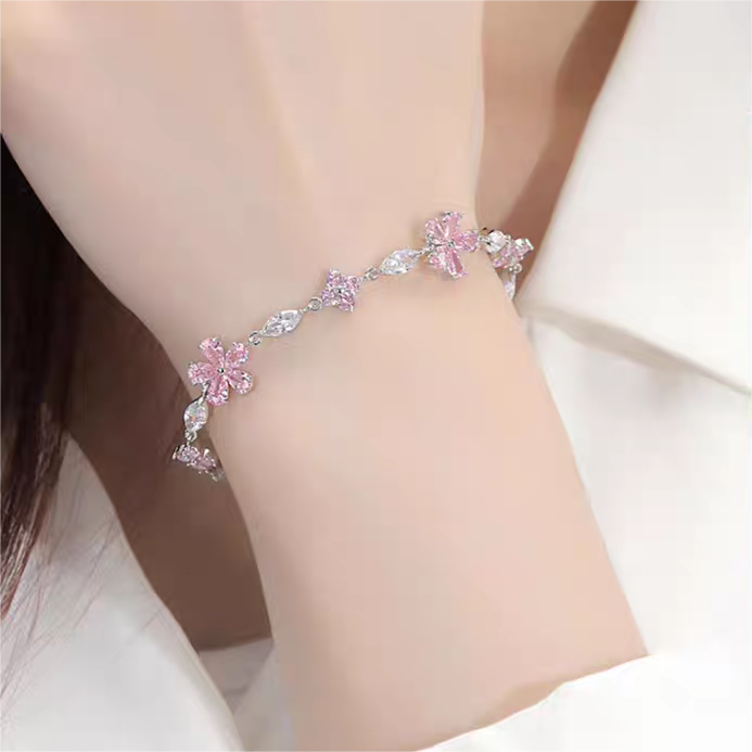 Pink Crystal Cherry Blossom Bracelet