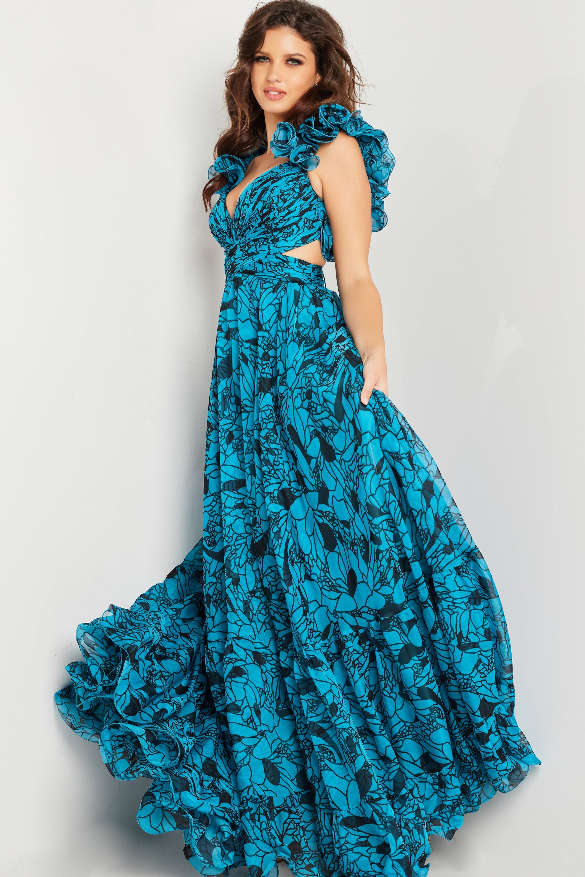 Jovani 26137 Ruched Bodice Flowy Long Formal Prom Dress