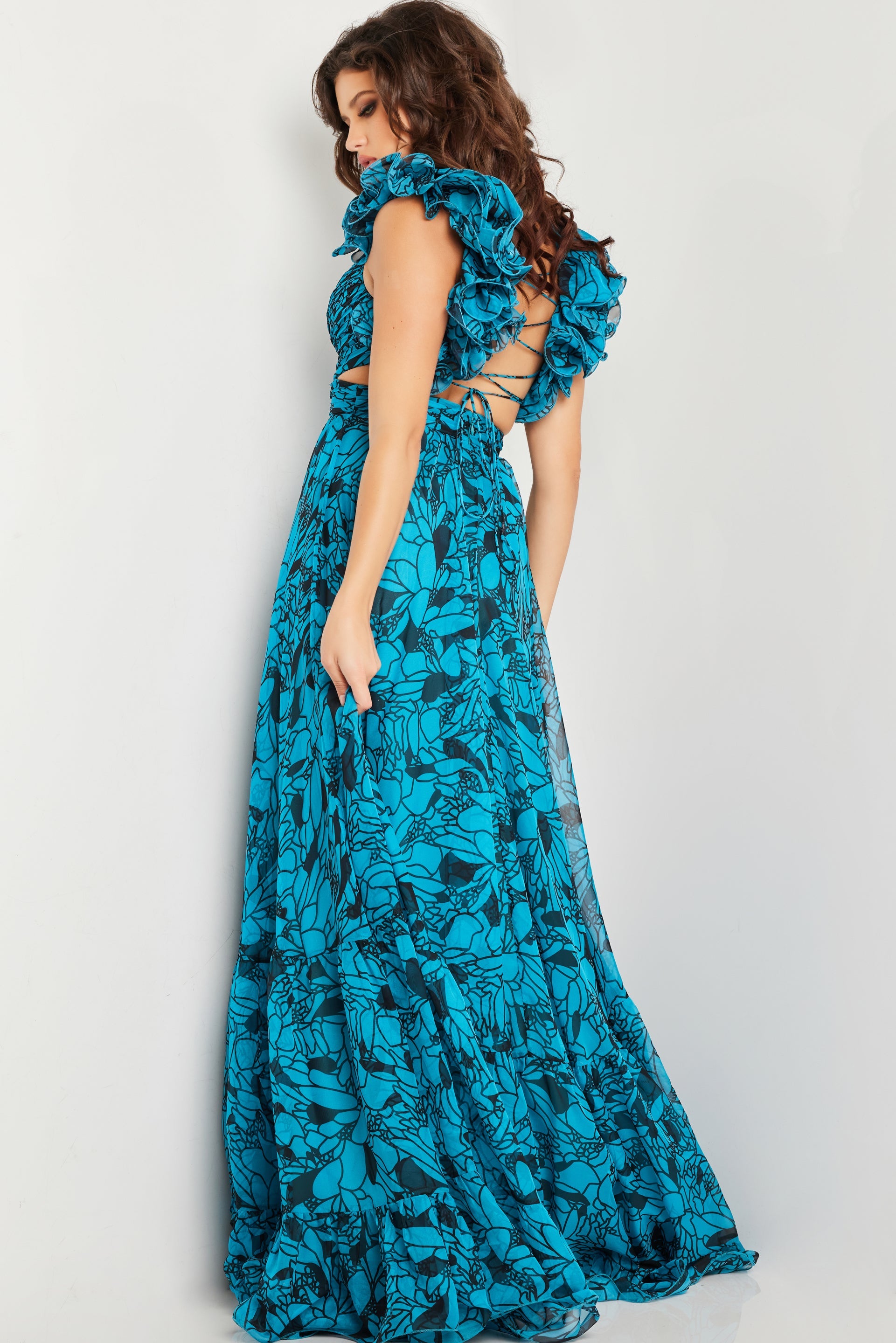 Jovani 26137 Ruched Bodice Flowy Long Formal Prom Dress