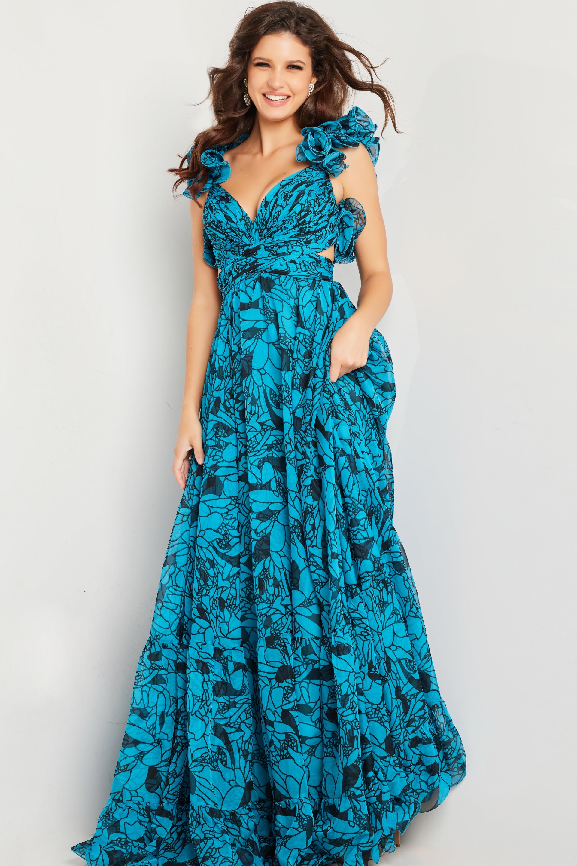 Jovani 26137 Ruched Bodice Flowy Long Formal Prom Dress