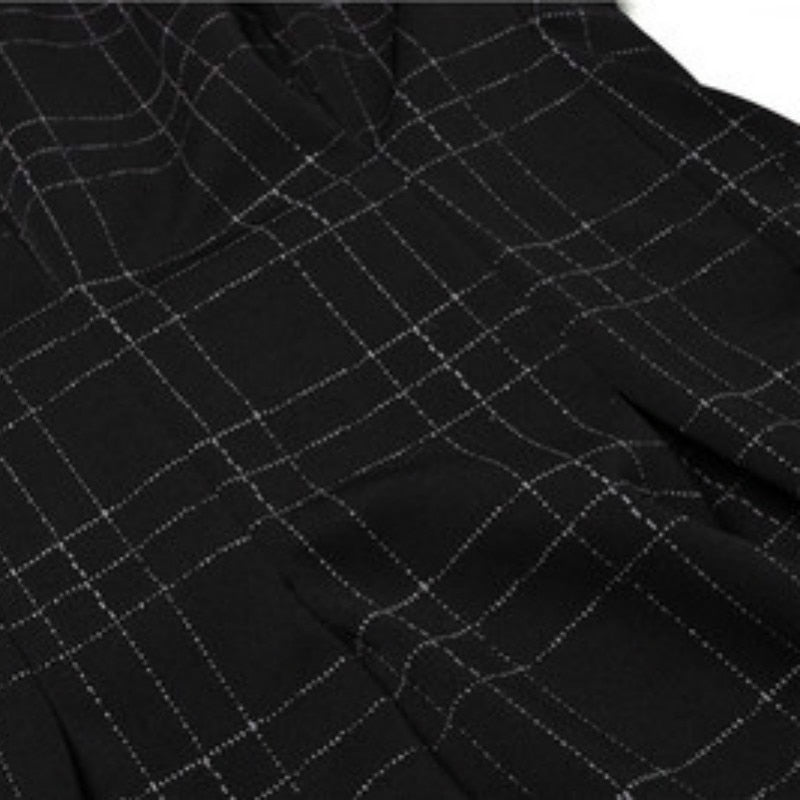 Goth Dress Gothic Harajuku Vintage Plaid Wrap Balck Mini Dress Retro Pleated Punk Long Sleeve Dark Emo Aesthetic Kpop