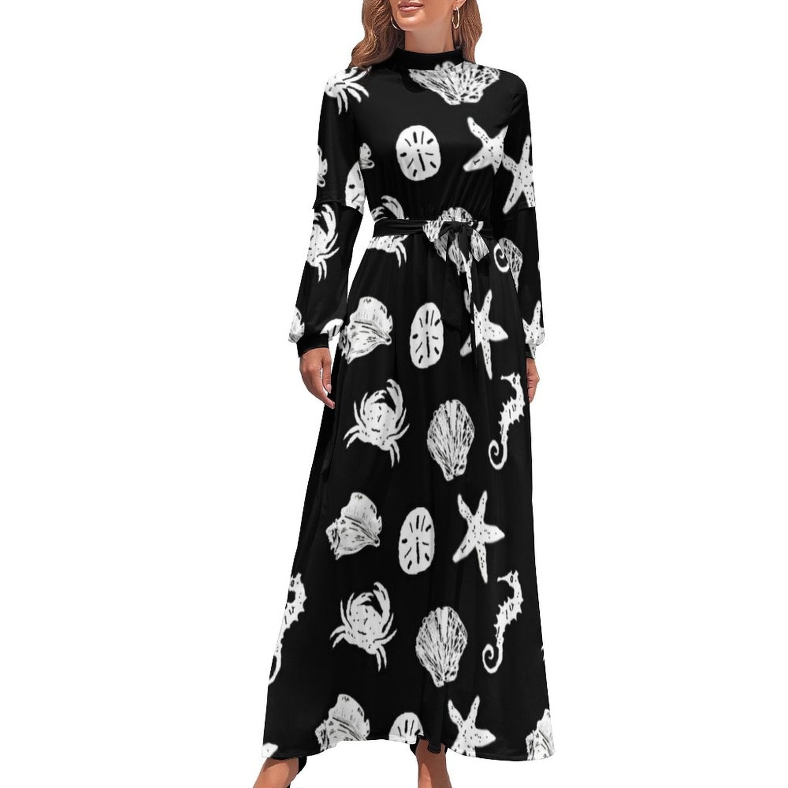 Hawaii Beach Dress Palm Tree Pirnt Sexy Fashion Maxi Dress High Waist Long Sleeve Street Wear Boho Beach Long Dresses
