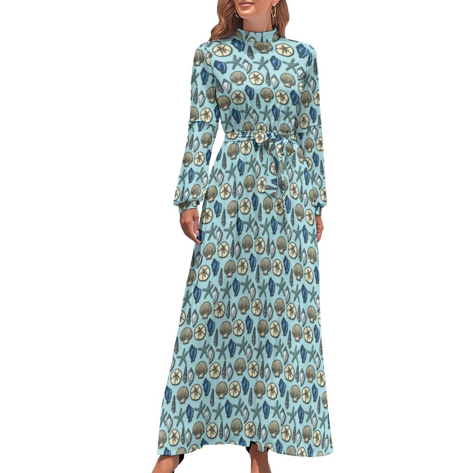 Hawaii Beach Dress Palm Tree Pirnt Sexy Fashion Maxi Dress High Waist Long Sleeve Street Wear Boho Beach Long Dresses