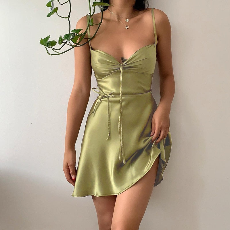 Green Mini Dress Sexy Satin Slip Summer Dress Beach Outfits for Women Fashion Sleeveless Purple Slim Club Party Dresses
