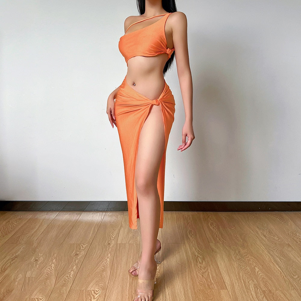 Graduation Gift Back to School Season 2024 One Shoulder Beach Maxi Dress Women Summer Brown Backless Sleeveless Split Elegant Dresses Party