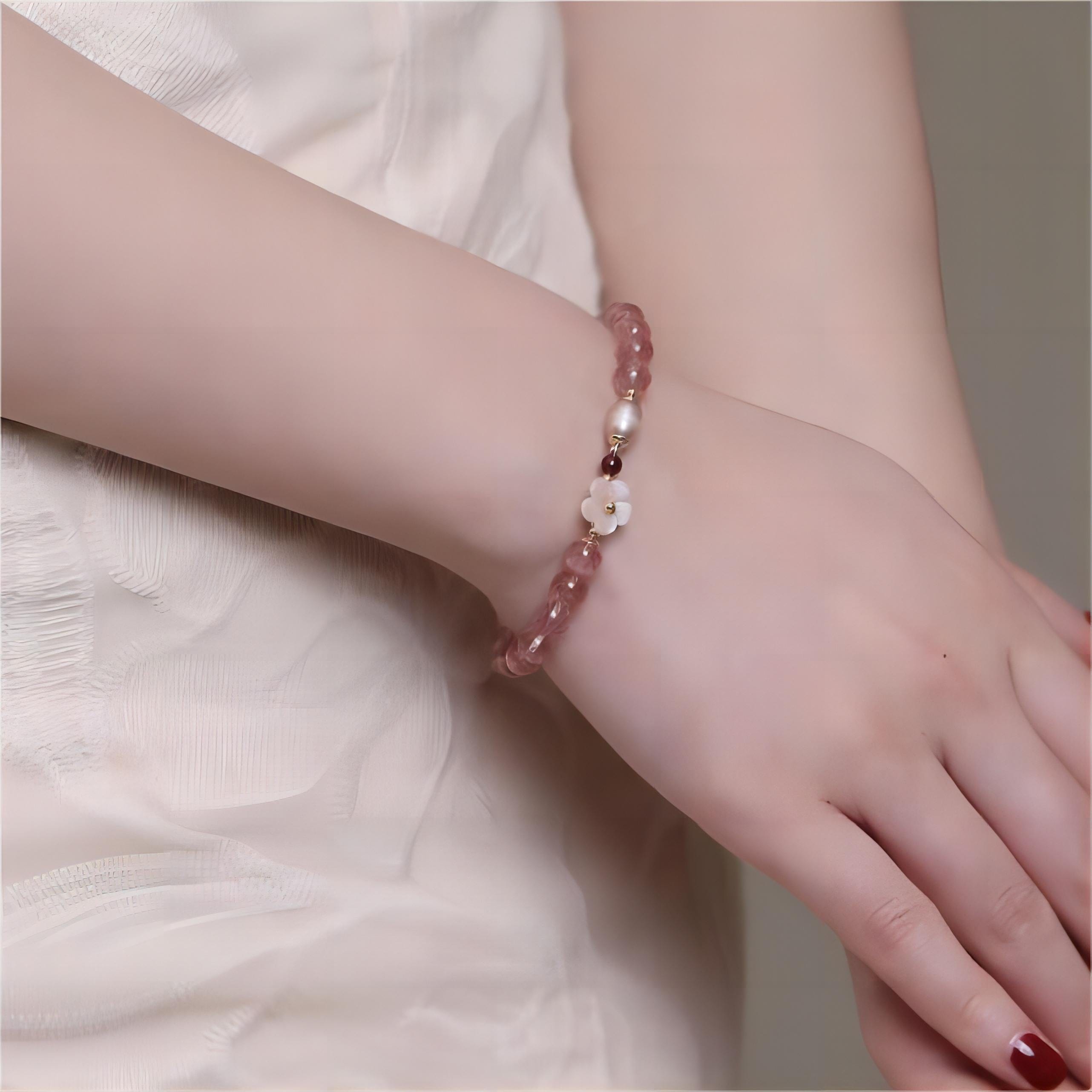 Natural Pink Crystal Cherry Blossom Bracelet