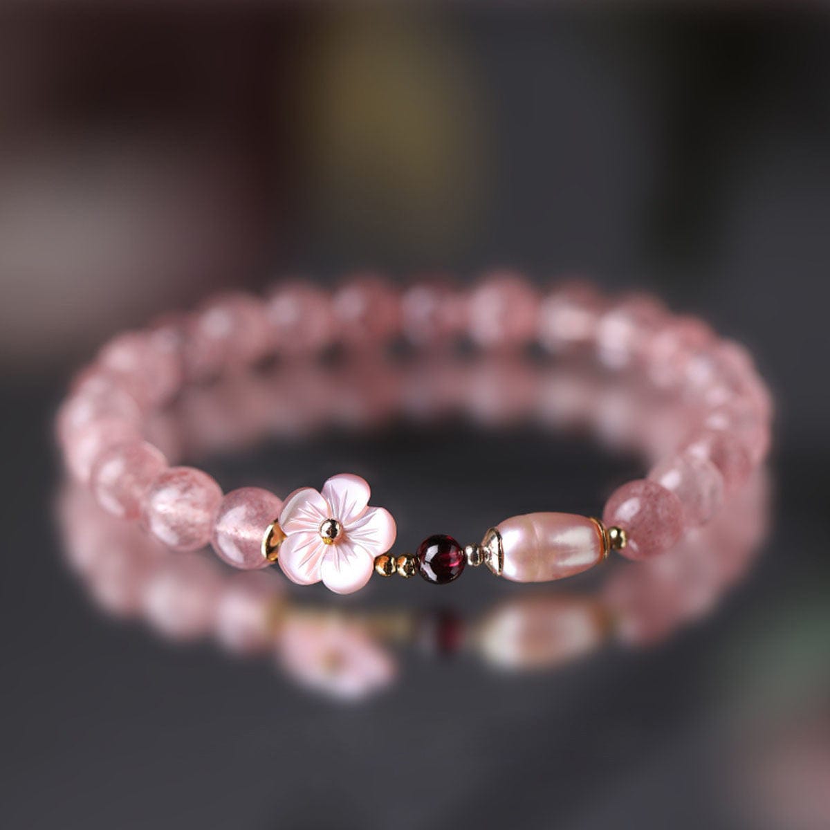 Natural Pink Crystal Cherry Blossom Bracelet