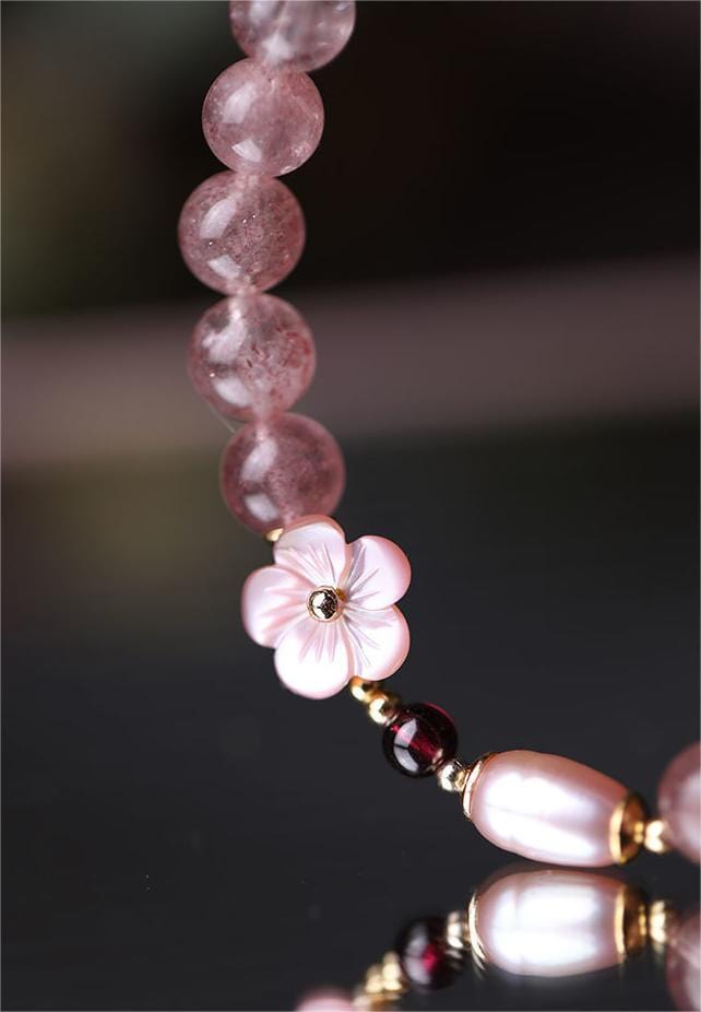 Natural Pink Crystal Cherry Blossom Bracelet