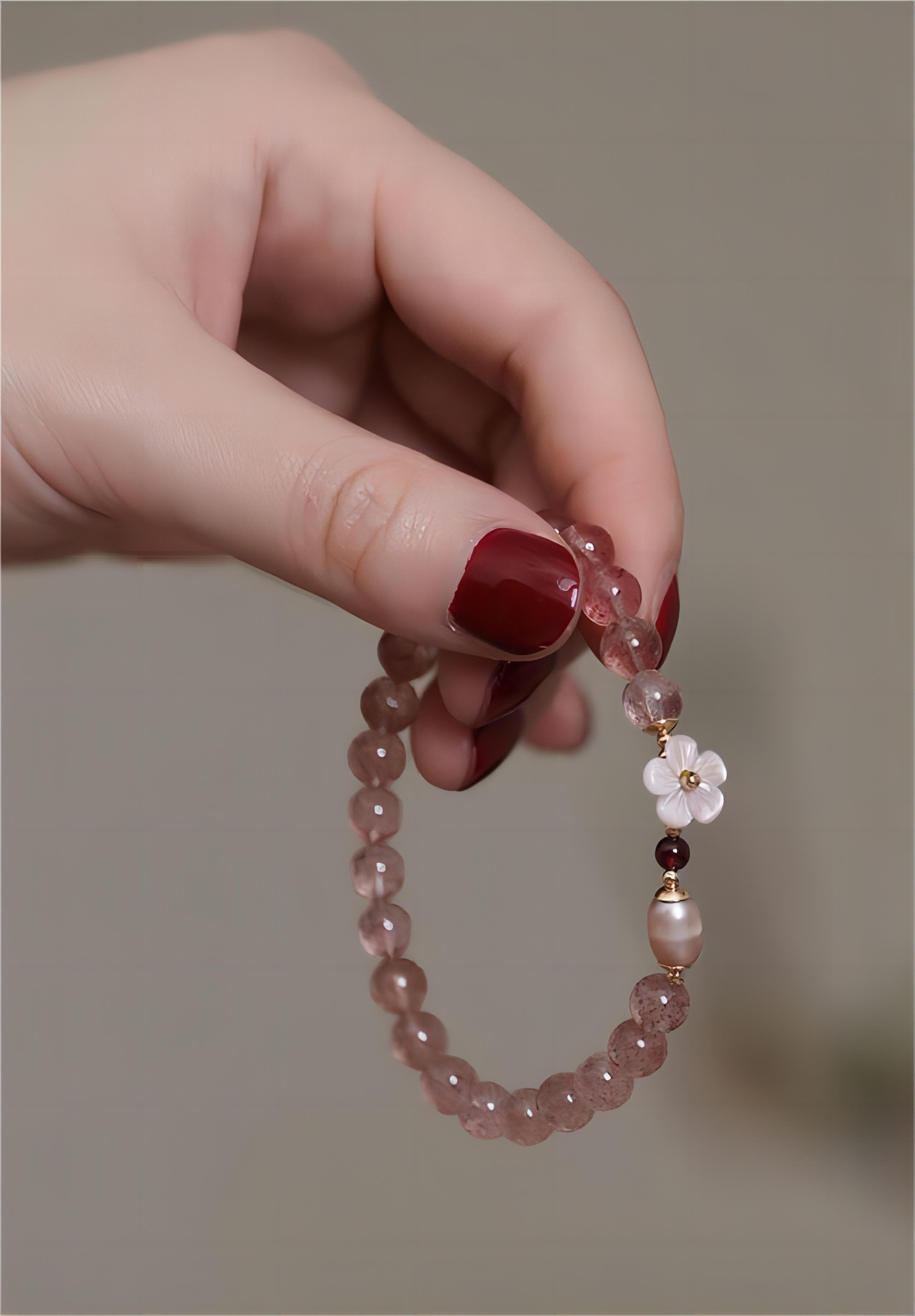Natural Pink Crystal Cherry Blossom Bracelet