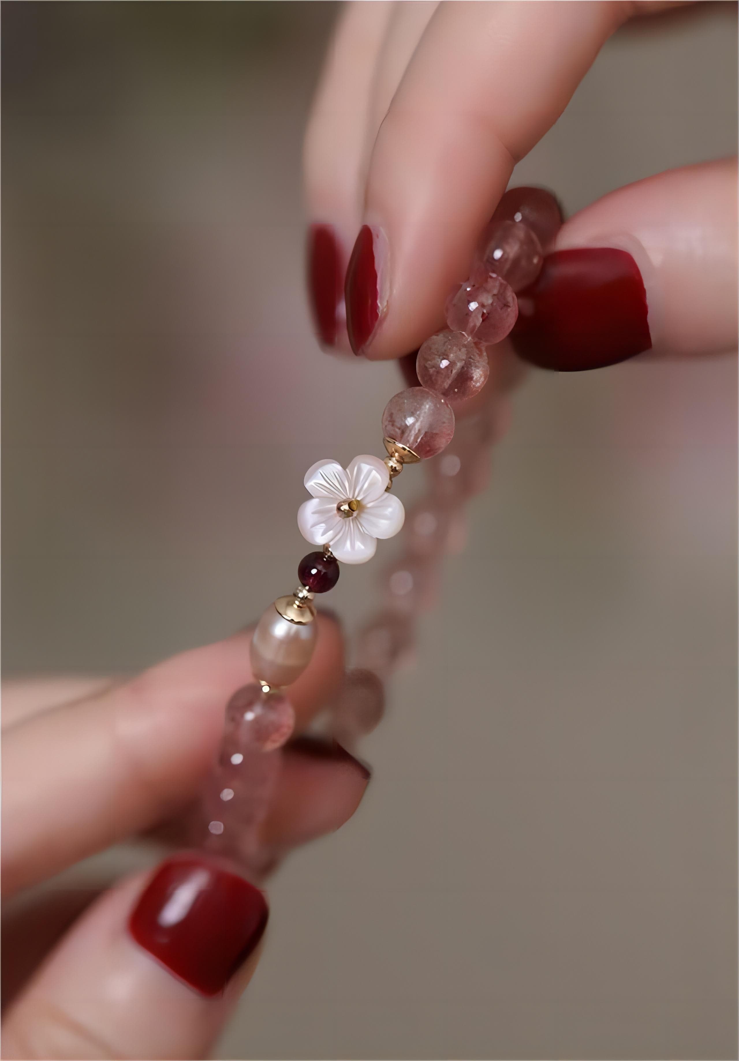 Natural Pink Crystal Cherry Blossom Bracelet