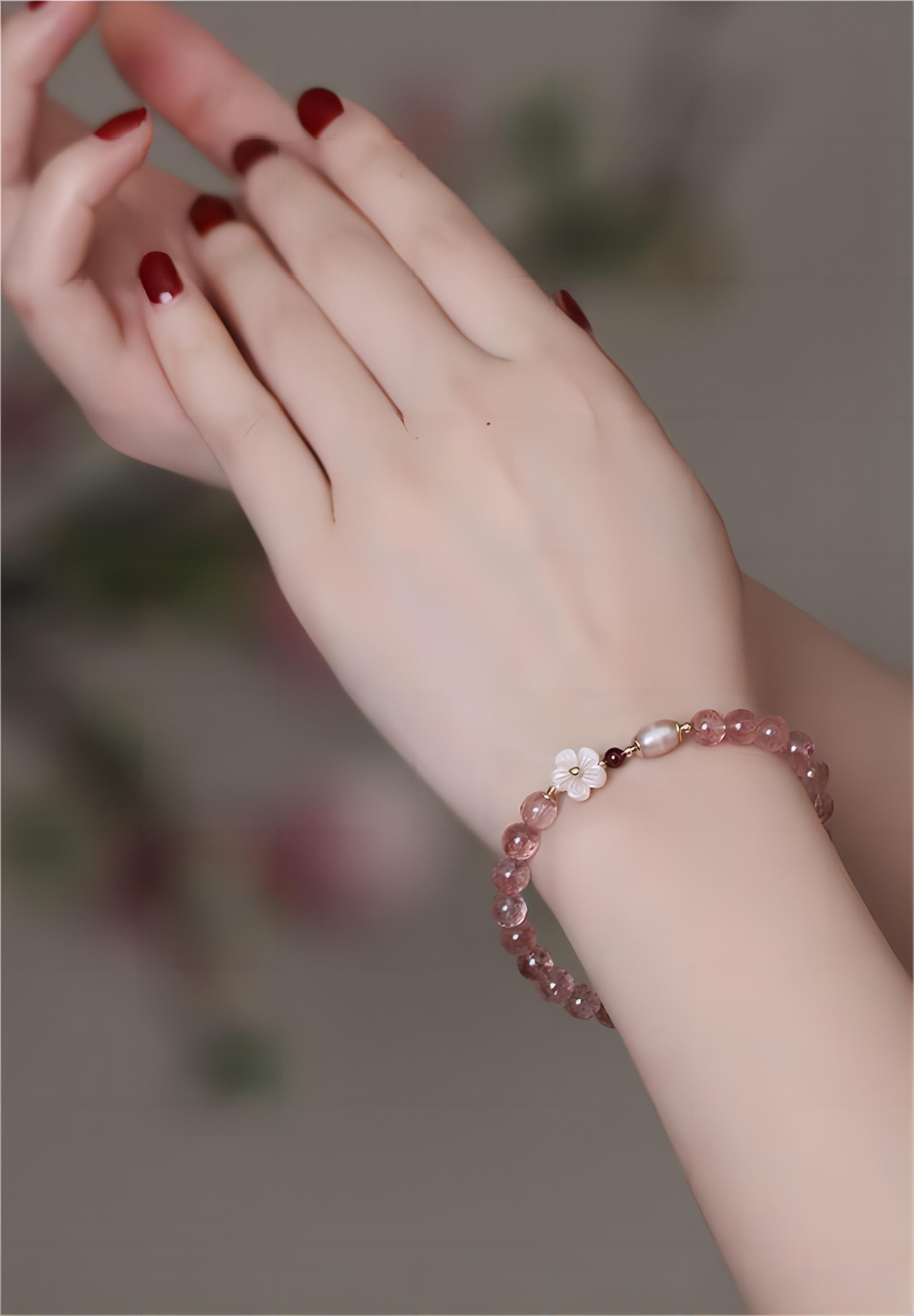 Natural Pink Crystal Cherry Blossom Bracelet