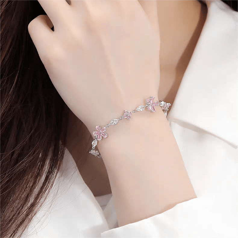 Pink Crystal Cherry Blossom Bracelet