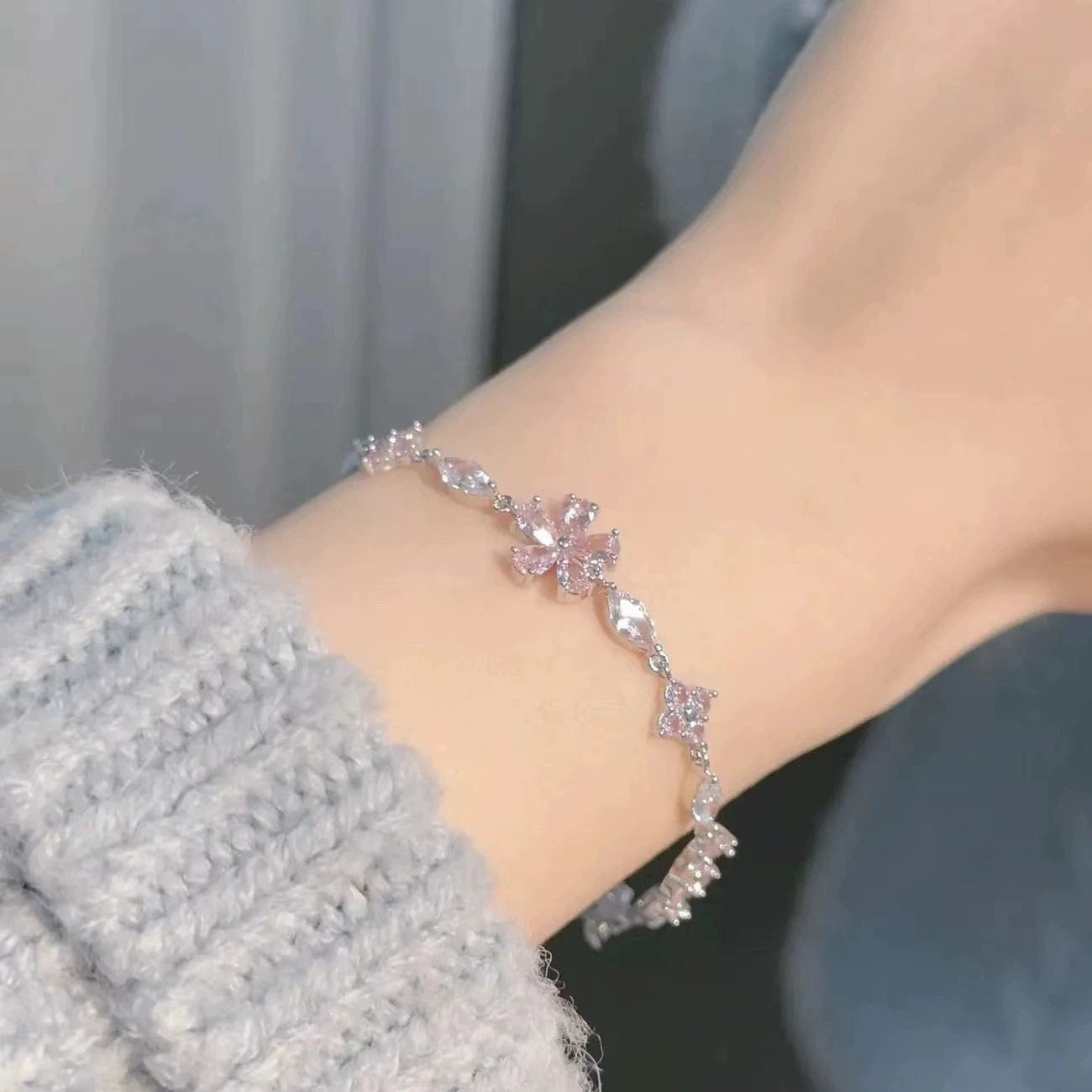 Pink Crystal Cherry Blossom Bracelet