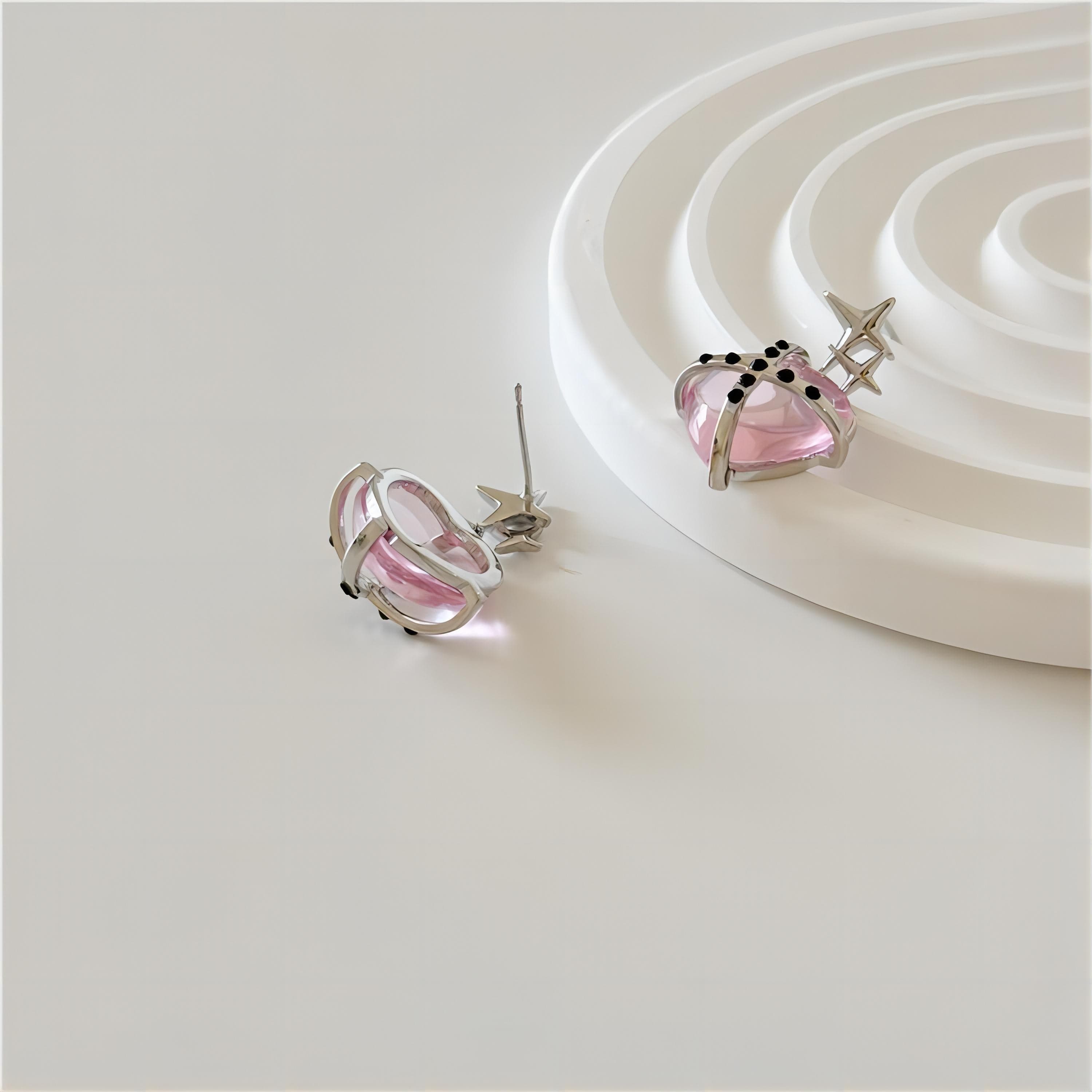 Pink Crystal Star Heart Dangle Earrings